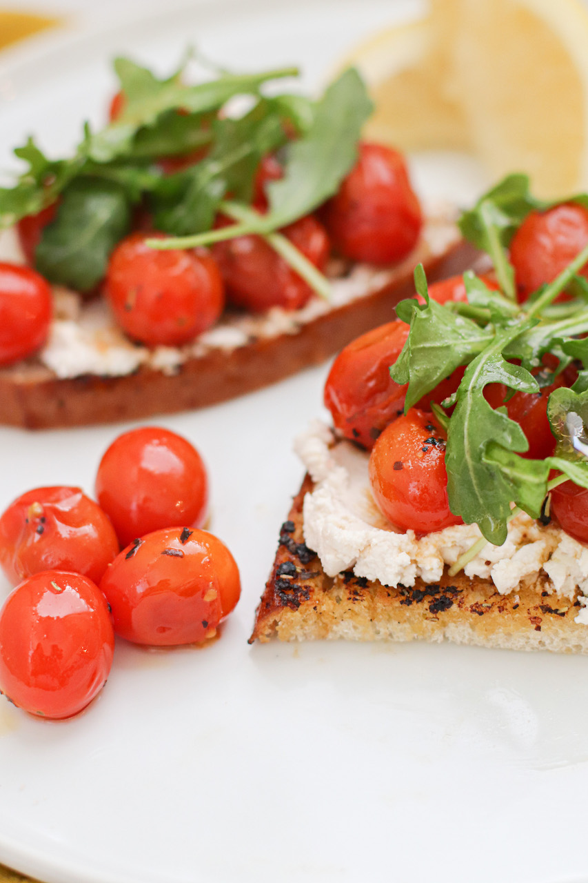 Vegan Appetizer Grilled Toast with Soften Tomato & Vegan Ricotta 