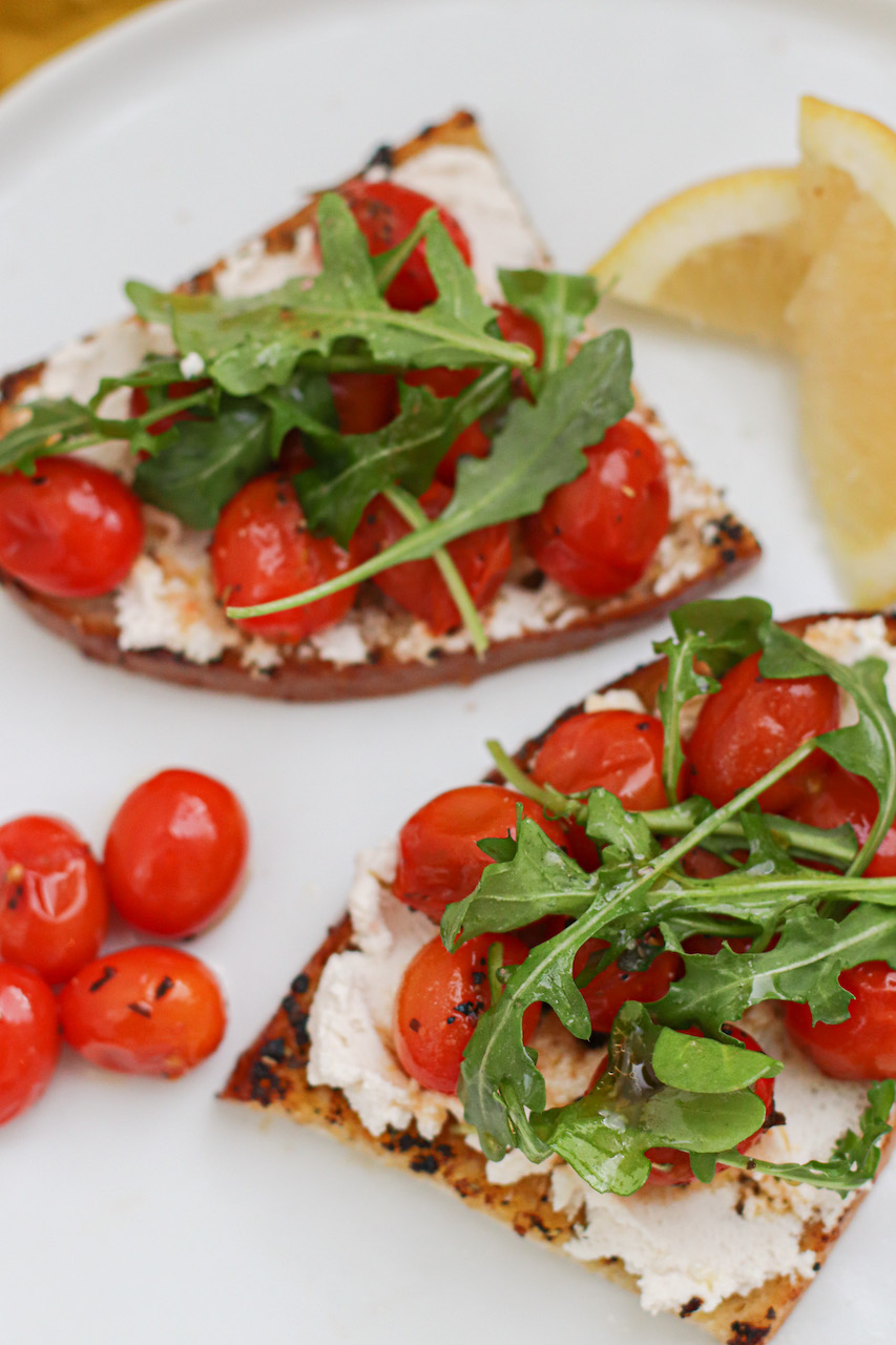  Vegan Appetizer Grilled Toast with Soften Tomato & Vegan Ricotta 