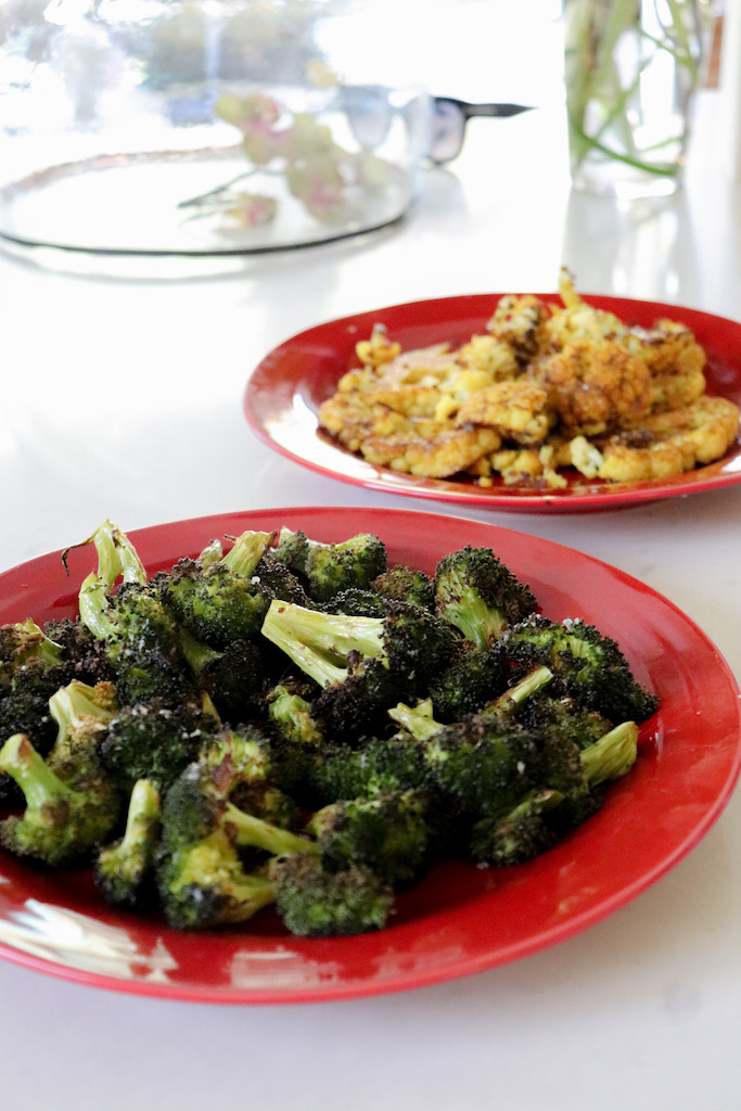 vegan side dish roasted broccoli and cauliflower 