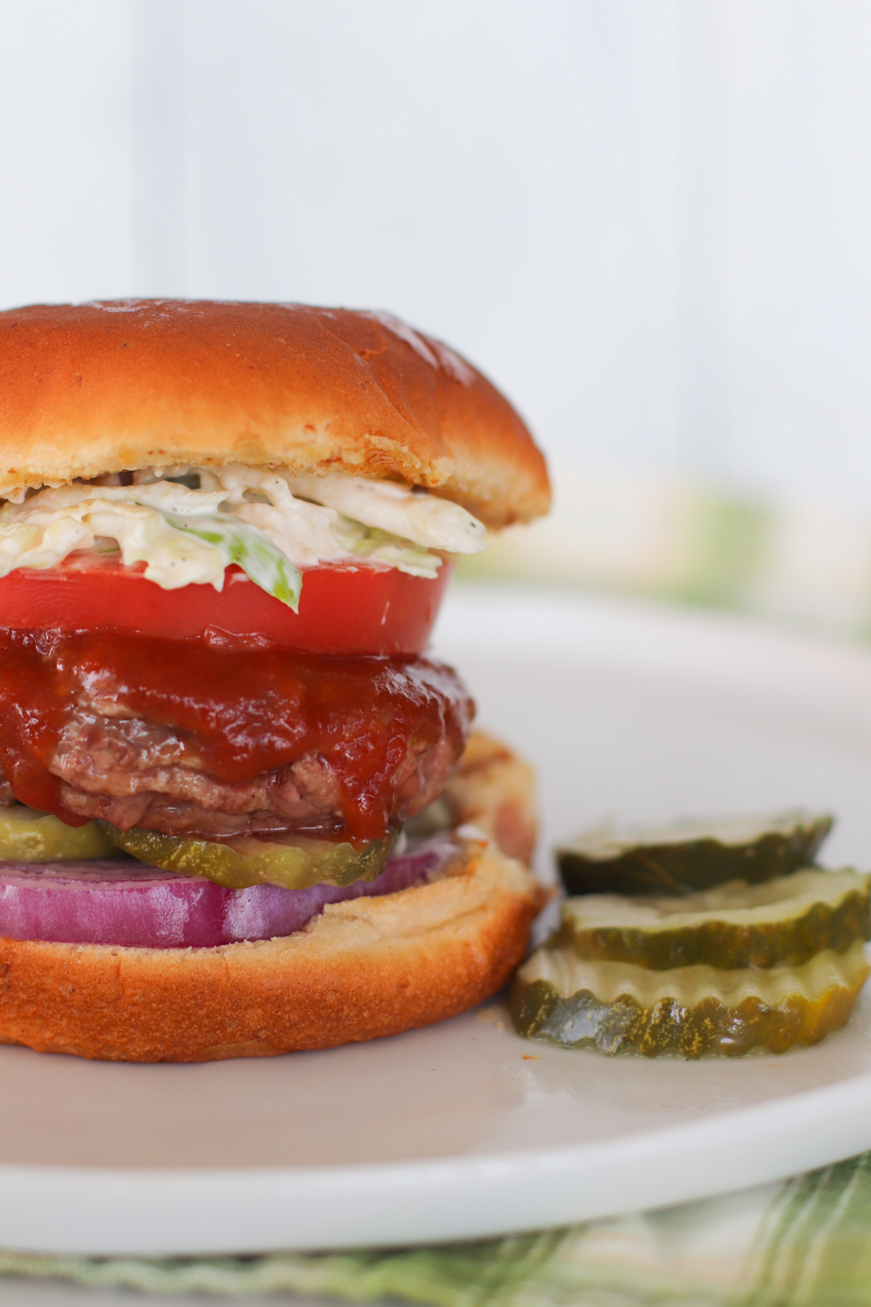 BBQ Burger with Creamy Slaw and Crunchy Pickles Laura lean the modern day girlfriend